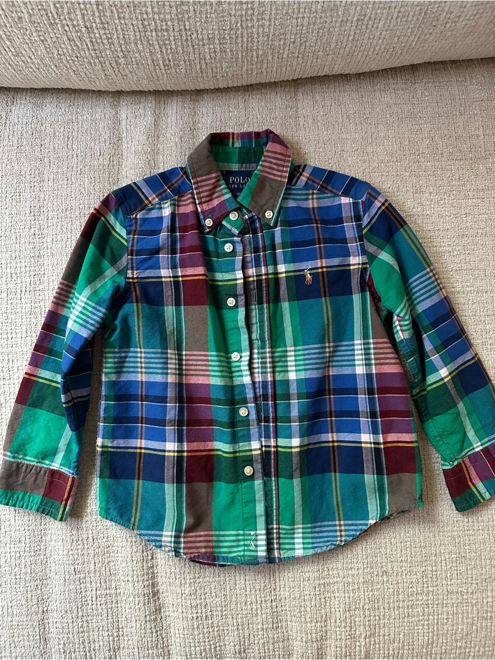 Polo by Ralph Lauren Boys' Green & Blue Plaid Button-Down Shirt size 4/4T